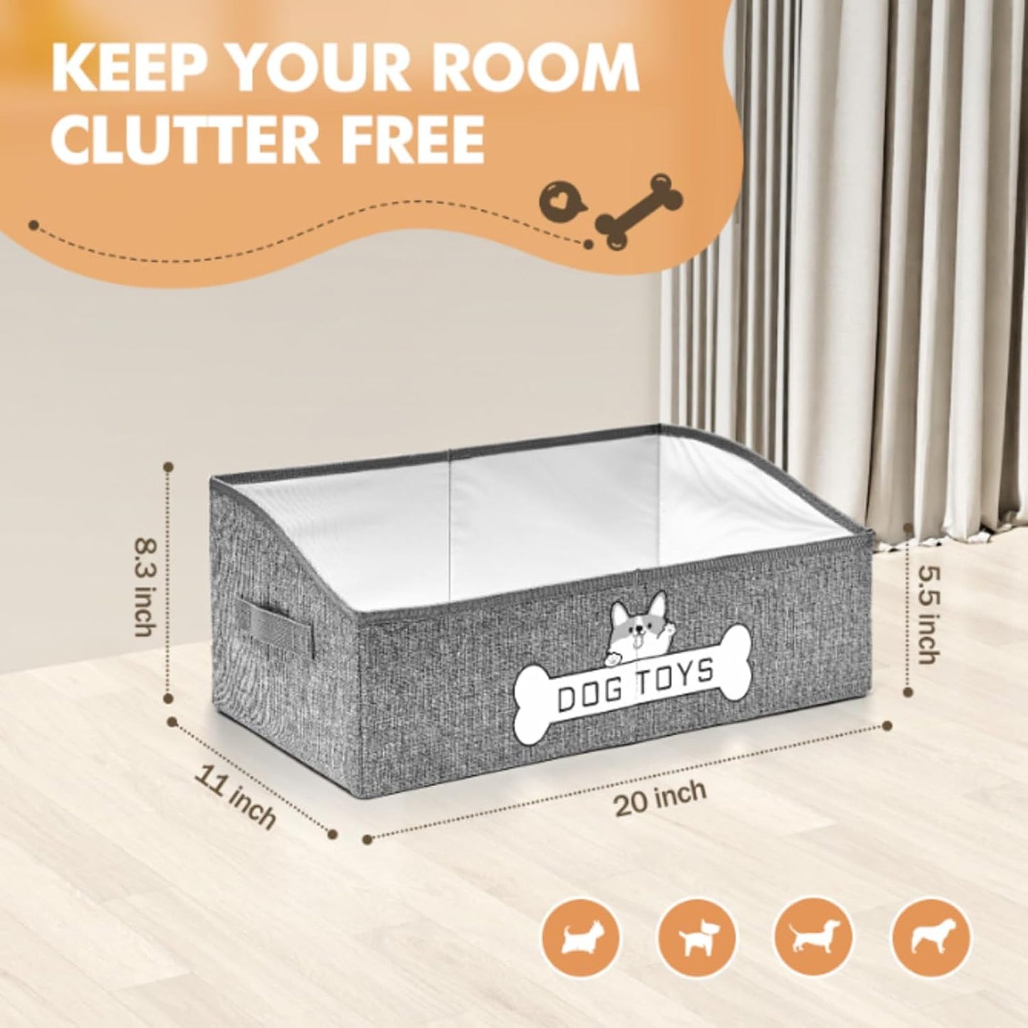 Dog Toy Basket, Specially Designed for Dog Toy Storage, Collapsible Dog Toy Box with Handle,Perfect for Storing Pet Toys and Accessories - Grey