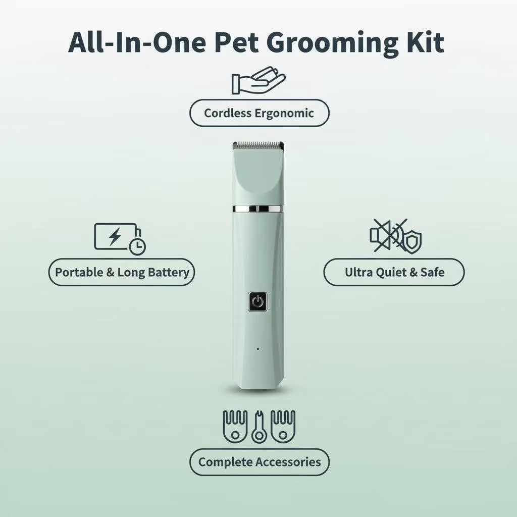 Dogs Hair Clippers Grooming Kit with Nail Grinder, 4 in 1 Cordless Electric Trimmer Low Noise USB Rechargeable Pet Clippers for Small and Large Dogs Cats Animals