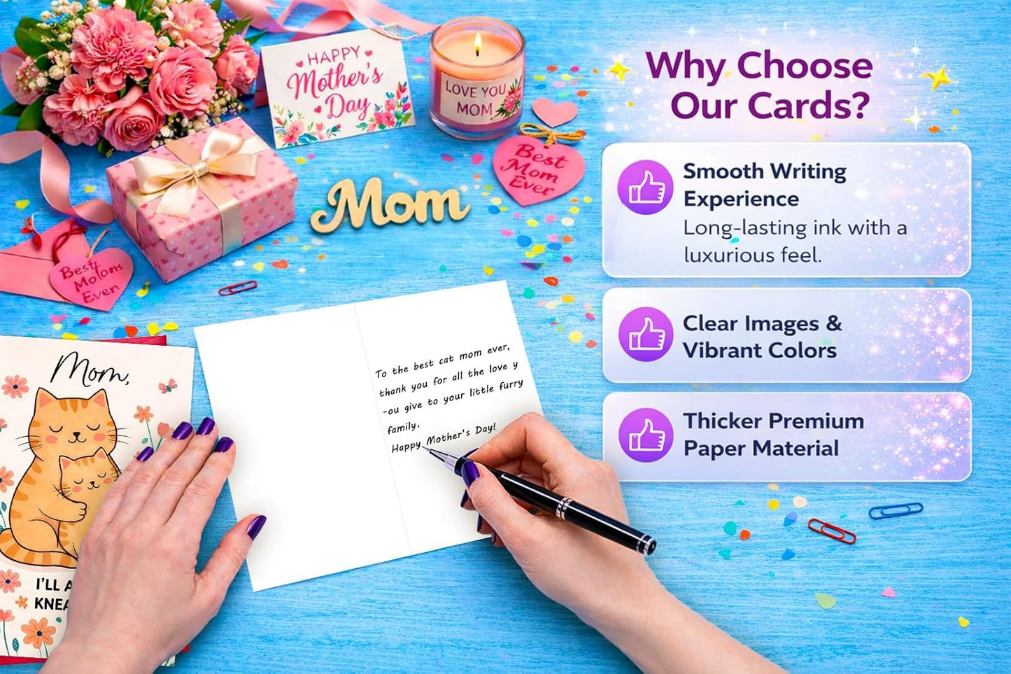 Mother'S Day Card for Cat Mom - 5.5"X8" Mother'S Day Card Gifts from Cat Kitten Funny Mother'S Day Card with Envelopes Thank You Birthday Cards for Cat Mom from Daughter Son