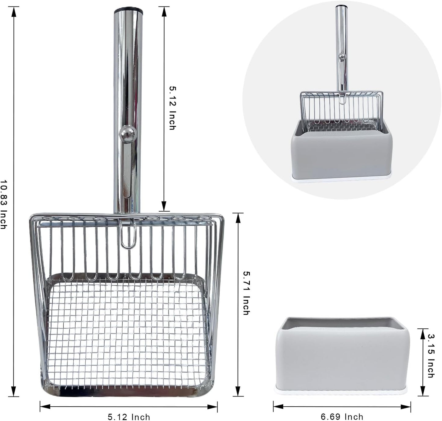Cat Litter Scoop - Metal Cat Litter Scoop with Holder &Adjustable Sliding Baffle to Switch Size Hole&Speed Sifter - Pooper Scooper for Cats, Efficient Metal Cat Litter Scooper for Cat & Dog Litter Box