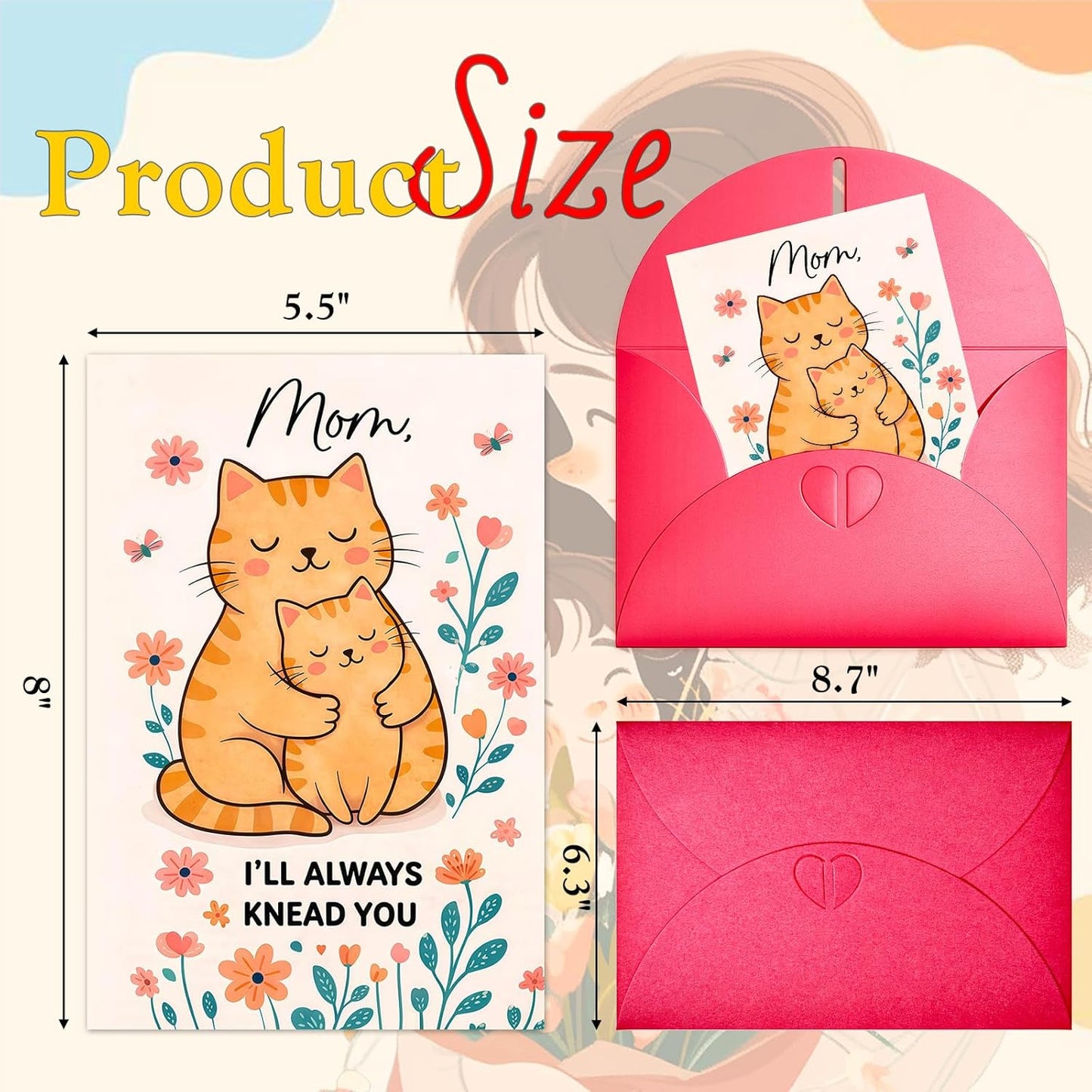 Mother'S Day Card for Cat Mom - 5.5"X8" Mother'S Day Card Gifts from Cat Kitten Funny Mother'S Day Card with Envelopes Thank You Birthday Cards for Cat Mom from Daughter Son