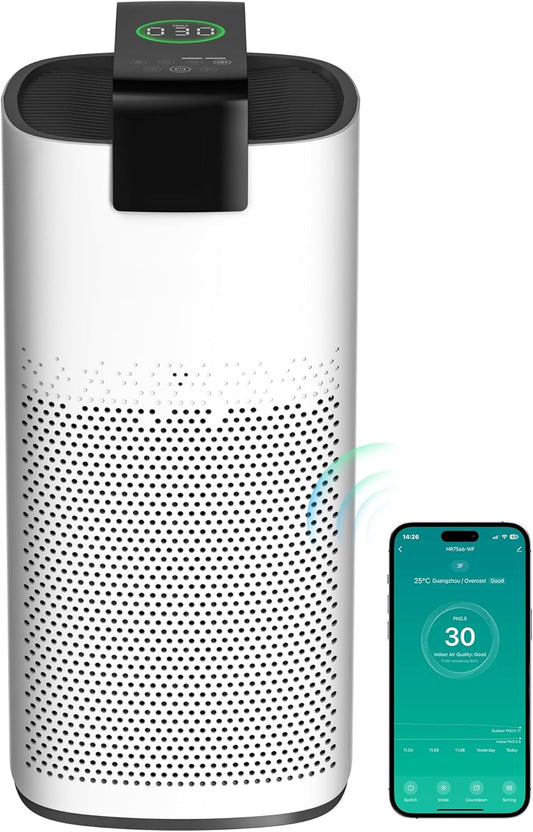 Air Purifiers for Home Large Room up to 3600 Ft² with PM 2.5 Air Laser Sensor, HEPA 3-In-1 Air Filter Filters Airborne Particles, Sleep Mode for Allergies, Pet Hair in Bedroom, MR7566-WF, White