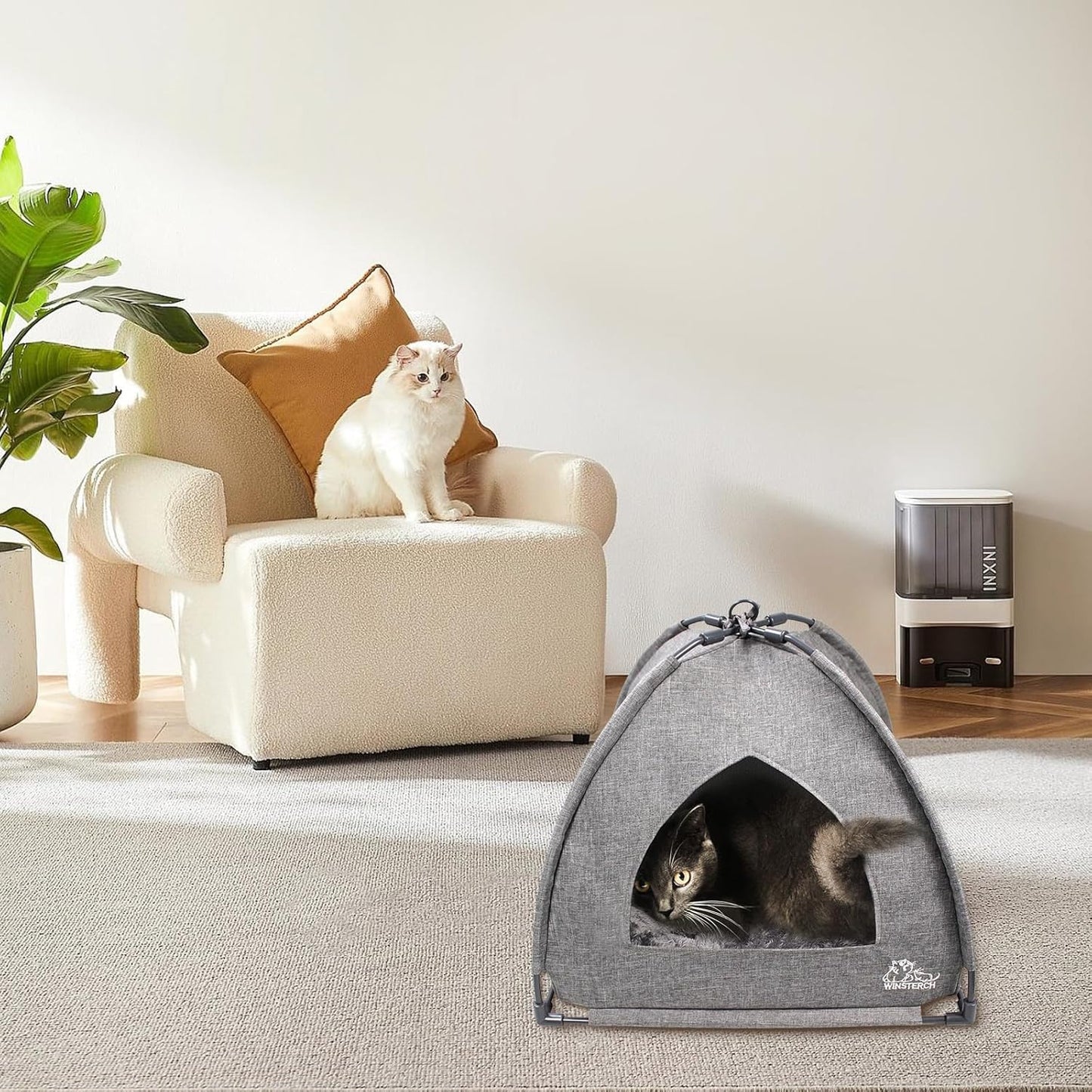 Cat Bed Cave for Indoor Cats, Small Pet Tent Cave for Cats, Kittens, and Small Dogs, Warming Cat House with Removable Washable Cushion (18.5'‘ X 18.5’' X 15.8'', Grey)