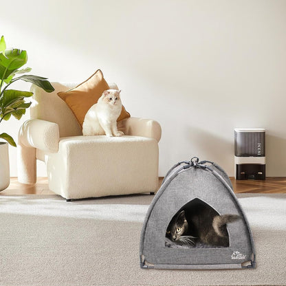 Cat Bed Cave for Indoor Cats, Small Pet Tent Cave for Cats, Kittens, and Small Dogs, Warming Cat House with Removable Washable Cushion (18.5'‘ X 18.5’' X 15.8'', Grey)