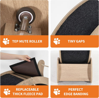 Cat Wheel Exerciser for Indoor Cats, 41'' Large 3-In-1 Cat Treadmill with Scratching Board and Play Balls, Quiet Cats Running Wheel for Kitty Fitness Wood Color