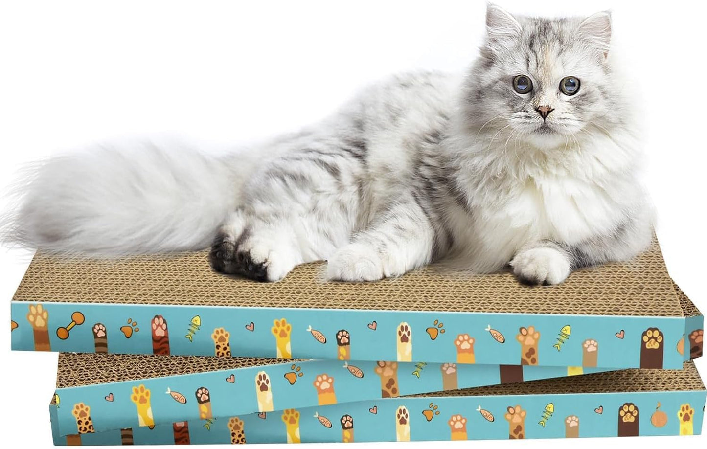 Cardboard Cat Scratcher 3 Pack Refill Reversible Cat Scratching Pad Durable Cat Scratchers for Indoor Cats Kitten to Protect the Furniture (Cat Paws)