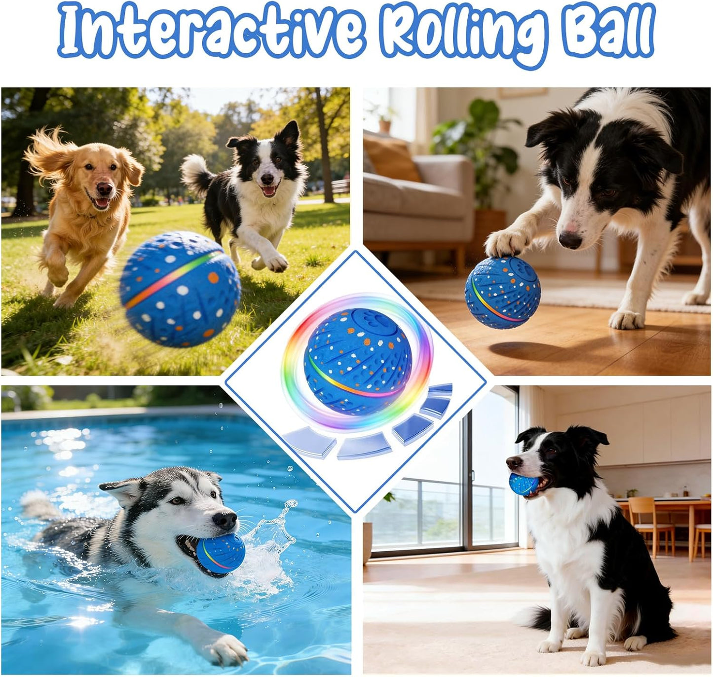 Interactive Dog Toys Ball, Light up Smart Automatic Dog Ball with 3 Modes, Motion Activated Rolling & Bouncing, Durable ETPU Dog Toy for Small Dogs, Keeps Dogs Busy & Reduces Boredom