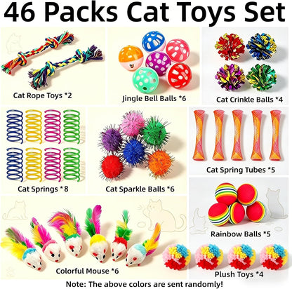 46 PCS Cat Toys for Indoor Cats, Kitten Toys with Cat Spring Toy, Mint Catnip with Crinkle Mouse Ball for Indoor Cats Kittens Exercise