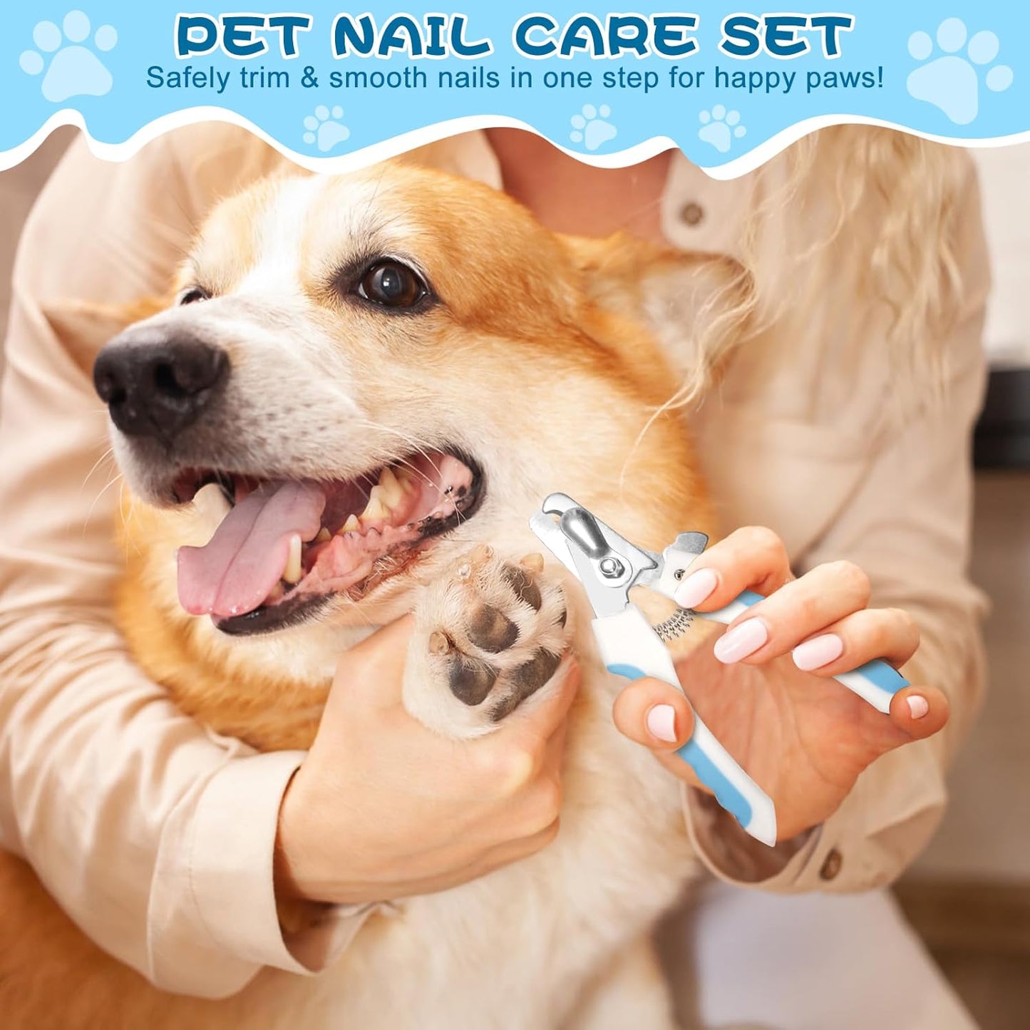 7-In-1 Pet Grooming Kit–Cat Brush,Dog Brush for Shedding,Double-Sided Flea Comb,Dog Nail Trimmers,Dog Bath Supplies–For All Cat and Small/Large Dog Shedding（Blue