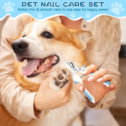 7-In-1 Pet Grooming Kit–Cat Brush,Dog Brush for Shedding,Double-Sided Flea Comb,Dog Nail Trimmers,Dog Bath Supplies–For All Cat and Small/Large Dog Shedding（Blue