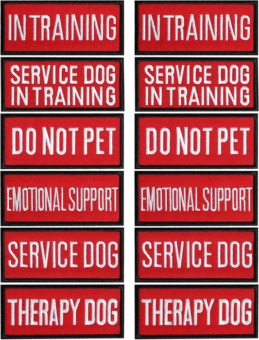 12 Pieces Removable Service Dog Vest Patches Do Not Pet in Training Emotional Support Dog Vest Patches(3.6 X 1.6Inch)
