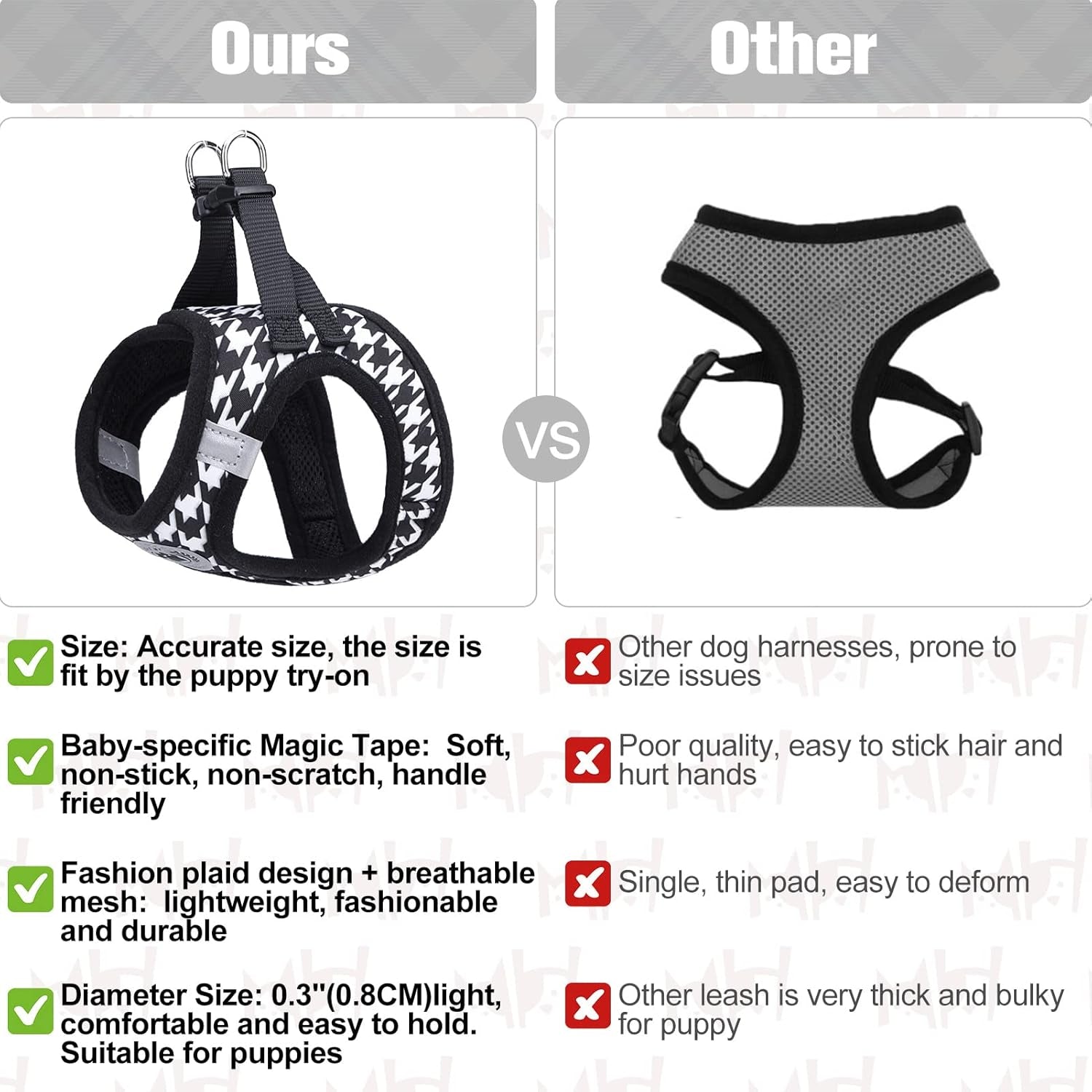 Small Dog Harness and Leash Set,Step in No Choke No Pull Soft Mesh Dog Harnesses Reflective for Extra-Small/Small Medium Puppy Dogs and Cats, Plaid Dog Vest Harness for XS S Pets, Black XXS