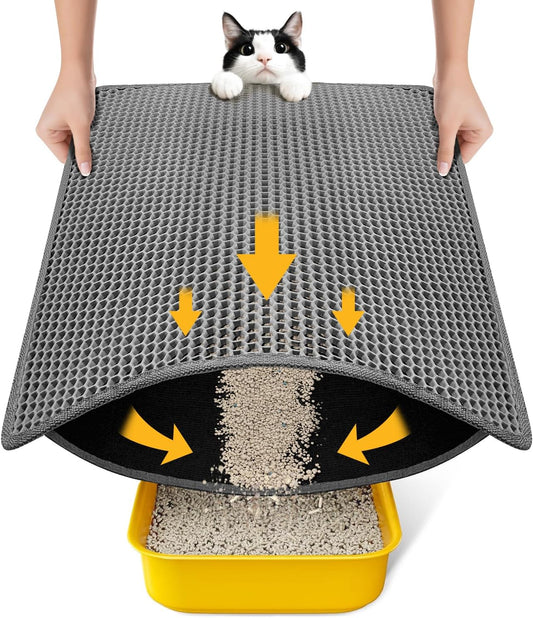 Cat Litter Mat-Litter Box Mat for Kitty, EVA Honeycomb Double Layer Design, Urine & Waterproof Scatter Control, Less Waste, Easier to Clean,Non Slip, Gray
