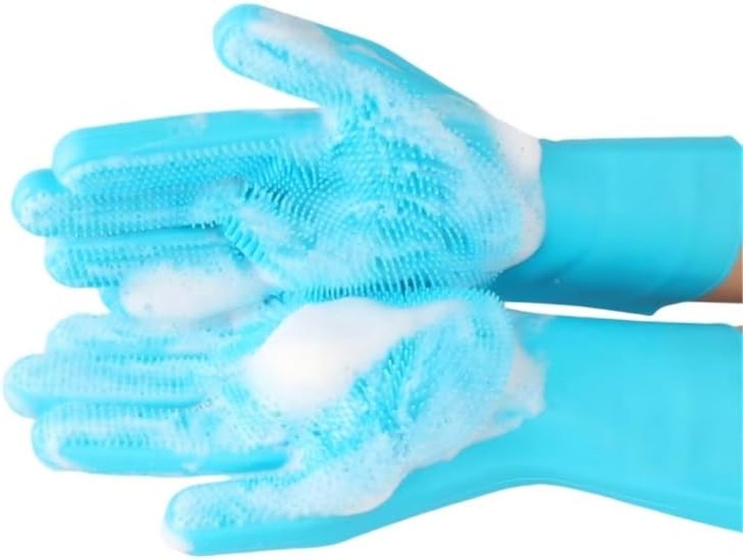 Pet Grooming Gloves, Heat Resistant Silicone Gloves，Silicone Hair Removal Mitt for Dogs and Cats,Cat Bathing Gloves ，Cat and Dog Massage Products， Blue。