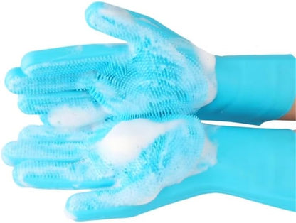 Pet Grooming Gloves, Heat Resistant Silicone Gloves，Silicone Hair Removal Mitt for Dogs and Cats,Cat Bathing Gloves ，Cat and Dog Massage Products， Blue。
