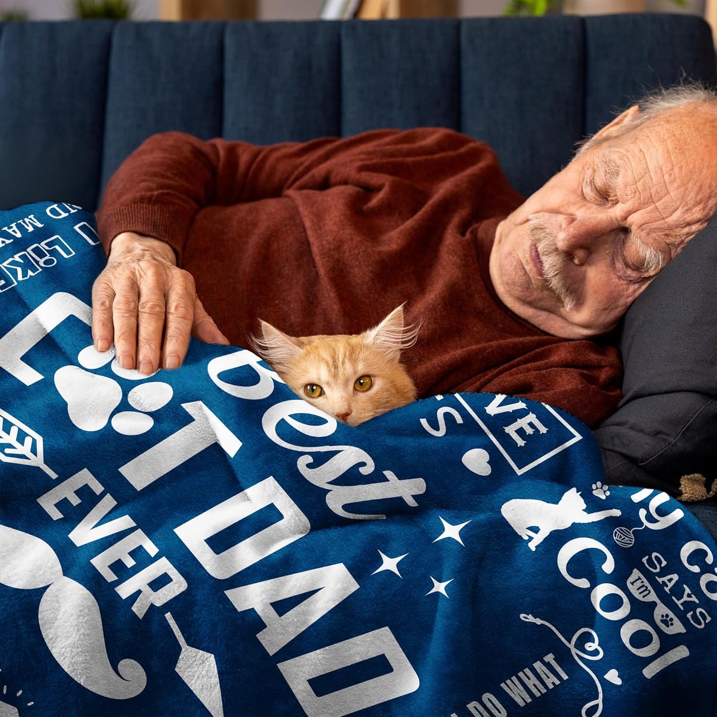 Cat Dad Gifts for Men Blanket 60" X 50", Best Fathers Day Dad Gifts from Cat, Father'S Day/Birthday Gift for Cats Lover/Daddy/Dads