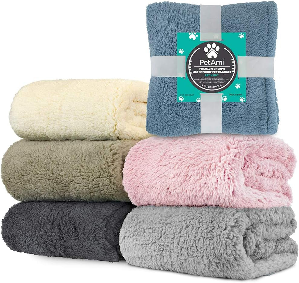 Fluffy Waterproof Dog Blanket for Couch and Bed, Reversible Sherpa Pet Throw, Pee Proof Furniture Protector Sofa Cover, Washable Cat Blanket for Small Medium Dogs and Cats (Dusty Blue, 29X40)