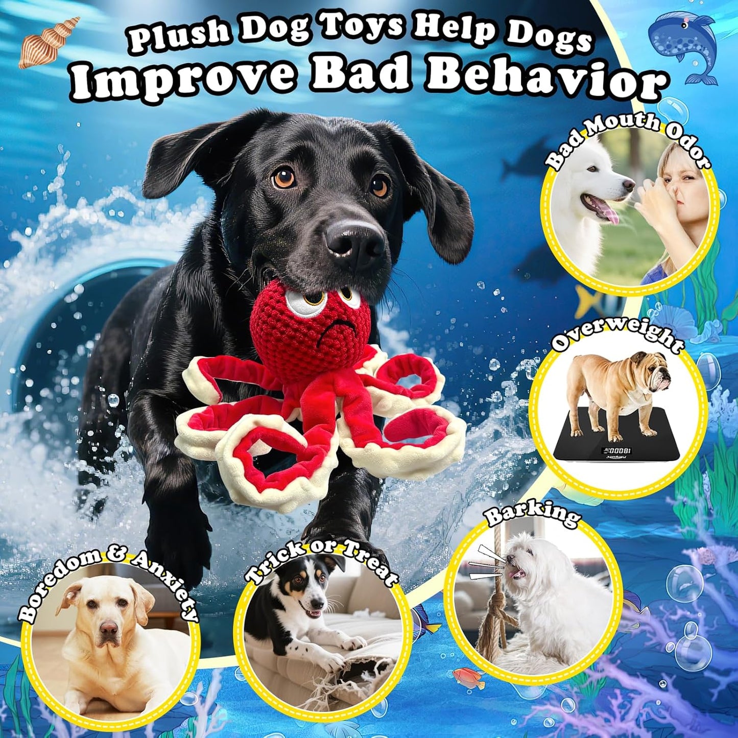Squeaky Dog Toys Octopus -Plush Stuffed Dog Chew Toys with Soft Fabric for Small Medium and Large Dogs,Interactive Tug of War Puppy Toys to Keep Them Busy