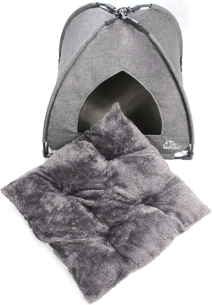 Cat Bed Cave for Indoor Cats, Small Pet Tent Cave for Cats, Kittens, and Small Dogs, Warming Cat House with Removable Washable Cushion (18.5'‘ X 18.5’' X 15.8'', Grey)