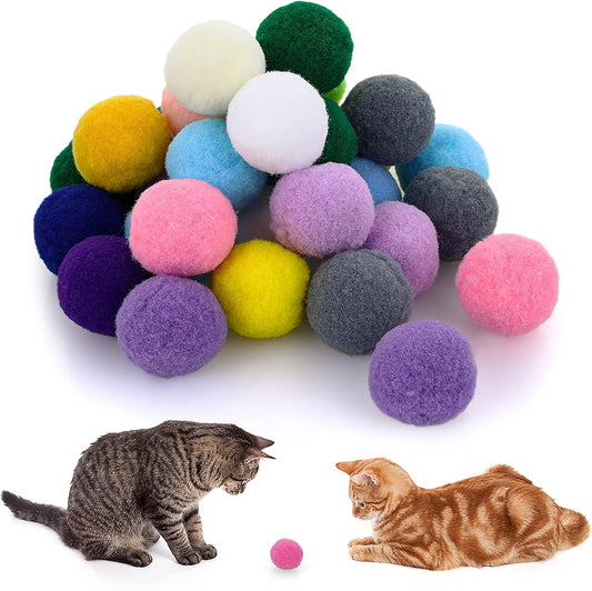 Large Cat Toy Balls, Soft Cat Balls 1Inch Kitten Pom Poms Ball Cat Play Toy (30 Pcs)