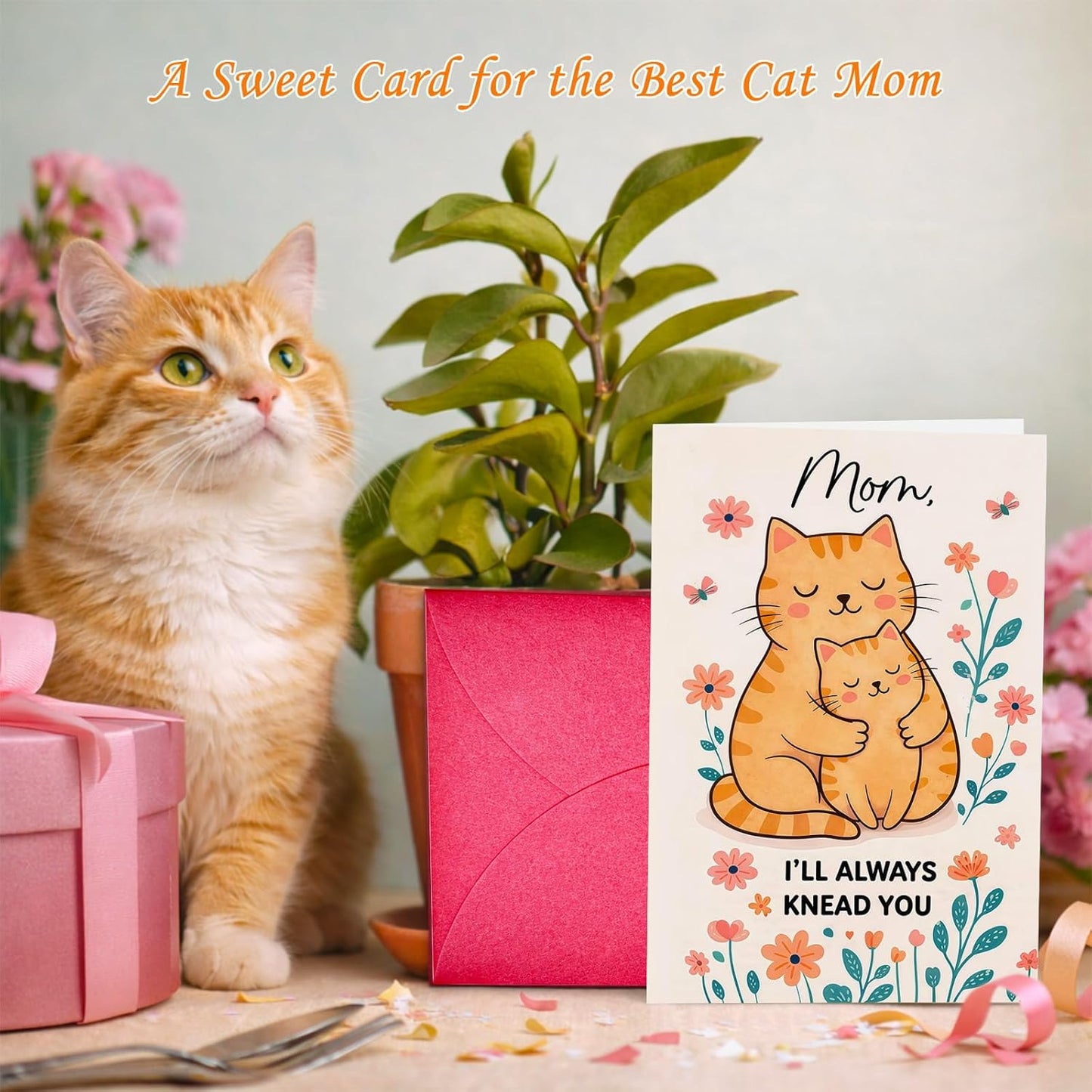 Mother'S Day Card for Cat Mom - 5.5"X8" Mother'S Day Card Gifts from Cat Kitten Funny Mother'S Day Card with Envelopes Thank You Birthday Cards for Cat Mom from Daughter Son