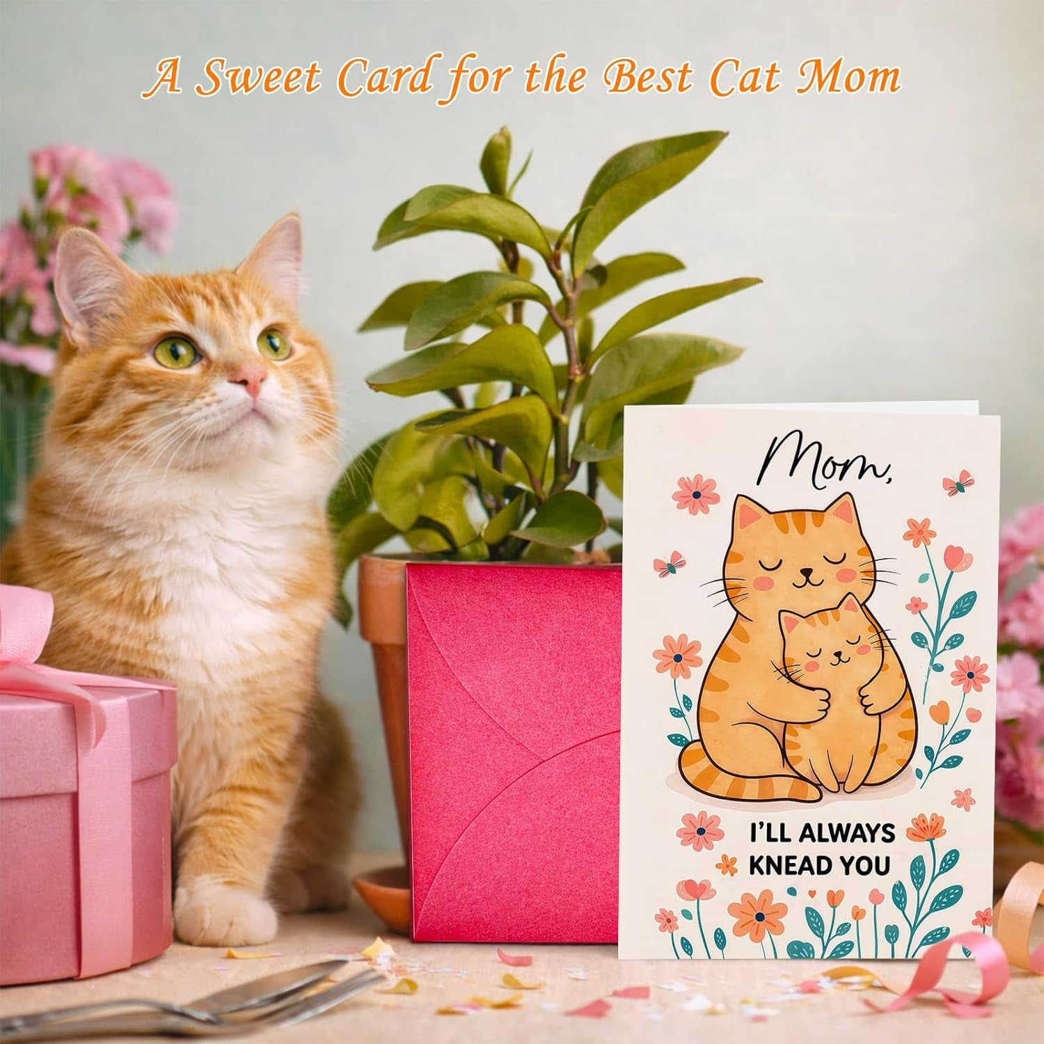 Mother'S Day Card for Cat Mom - 5.5"X8" Mother'S Day Card Gifts from Cat Kitten Funny Mother'S Day Card with Envelopes Thank You Birthday Cards for Cat Mom from Daughter Son