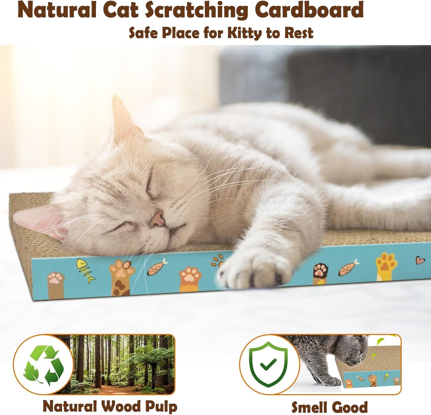 Cardboard Cat Scratcher 3 Pack Refill Reversible Cat Scratching Pad Durable Cat Scratchers for Indoor Cats Kitten to Protect the Furniture (Cat Paws)