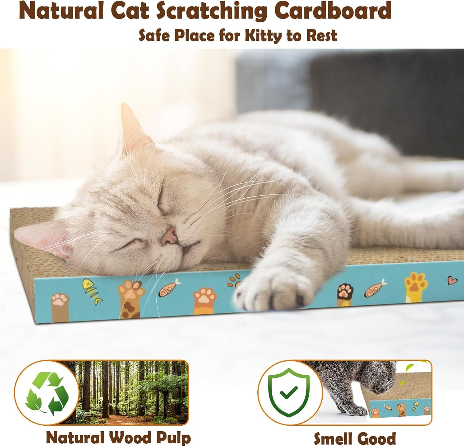 Cardboard Cat Scratcher 3 Pack Refill Reversible Cat Scratching Pad Durable Cat Scratchers for Indoor Cats Kitten to Protect the Furniture (Cat Paws)