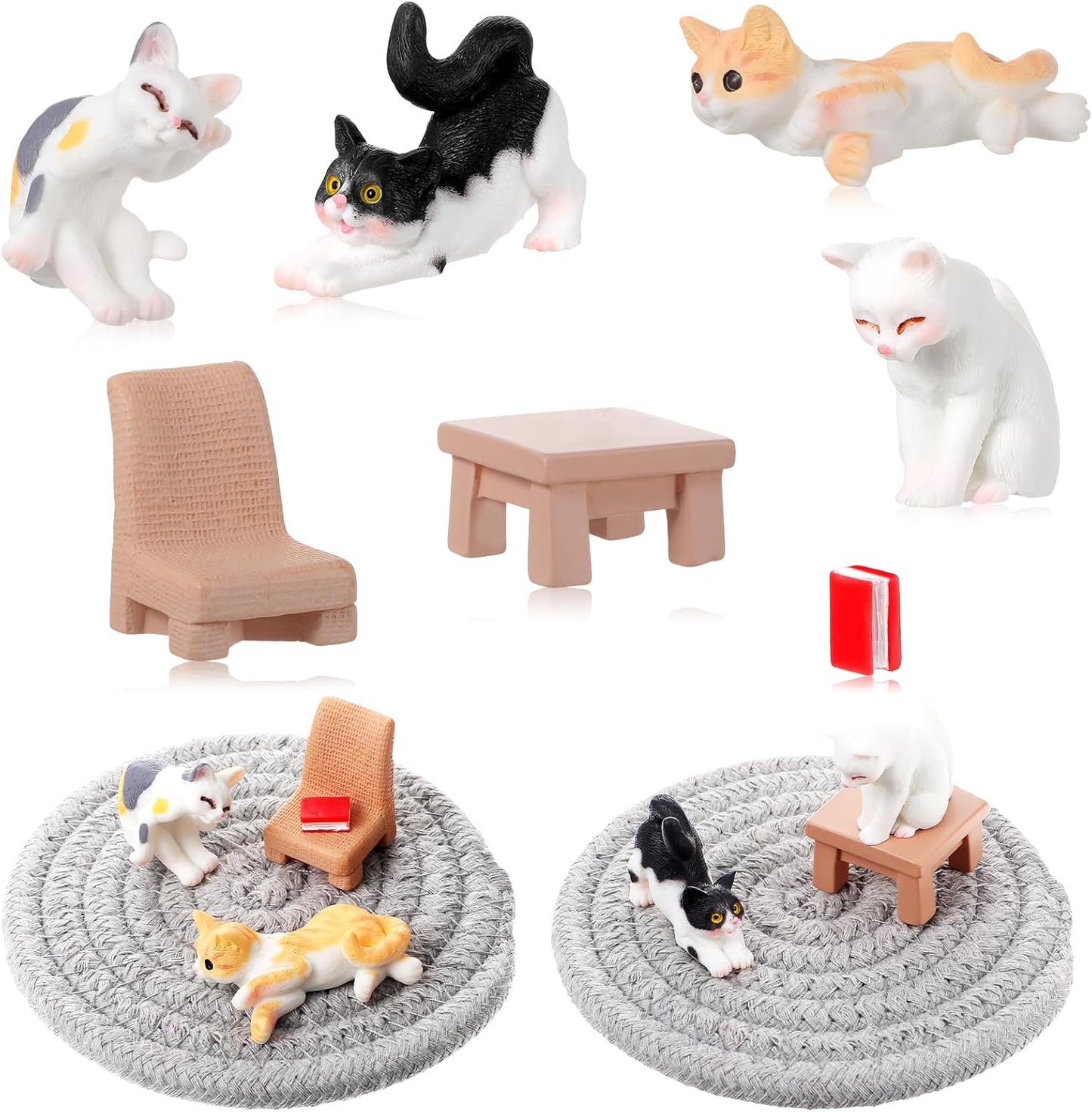 7 Pcs Realistic Cat Figurines Set Hand Painted Mini Cat Decor Cake Toppers Kitten Miniature Toys Easter Eggs Christmas Birthday Gift Dollhouse Cats Role Play Figurines