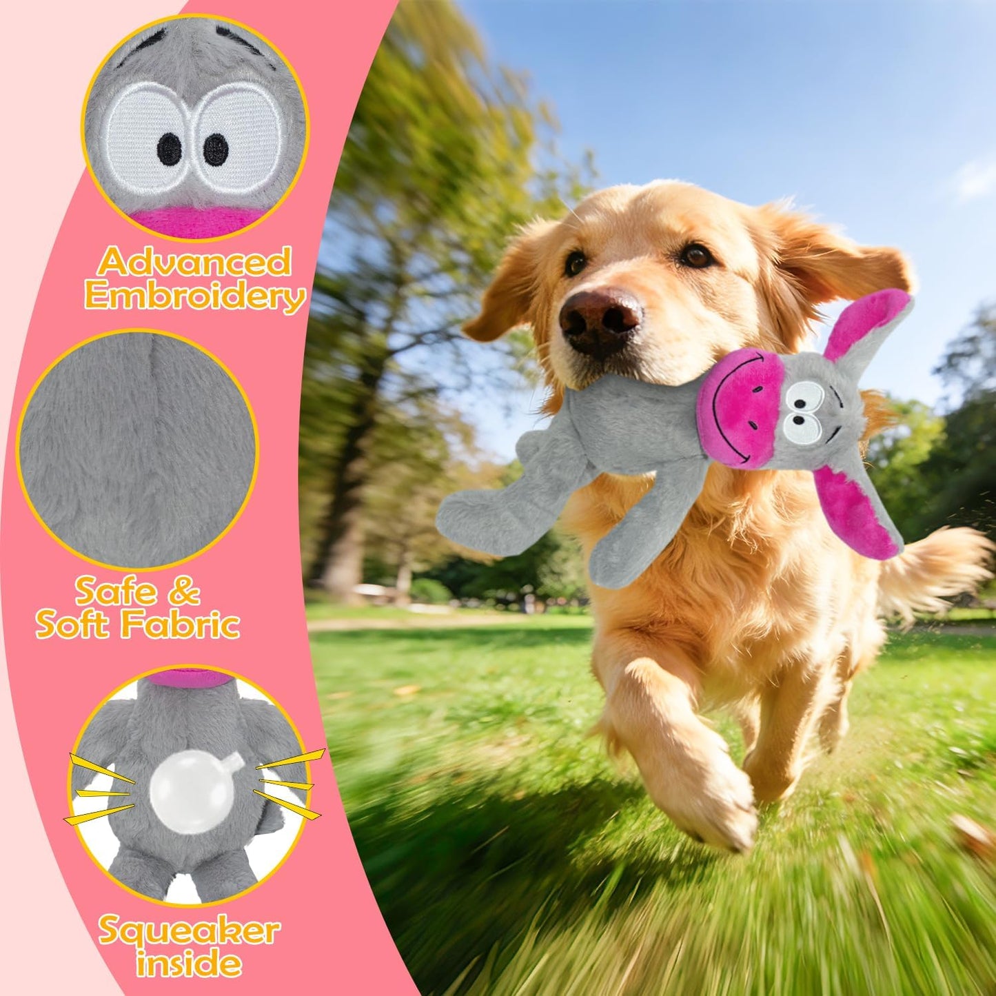 Squeak Dog Toys,Plush Chew Toys for Large Dogs, Crinkle Stuffed Animal Tail,Hands,Ears,Squeaky Interactive Toys for Small Medium Dogs,Keep Them Busy,Not for Aggressive Chew Dogs