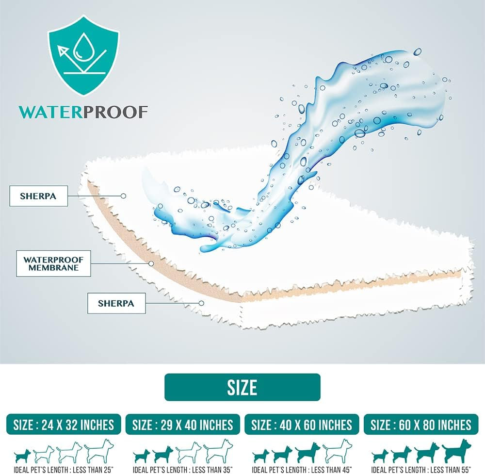 Fluffy Waterproof Dog Blanket for Couch and Bed, Reversible Sherpa Pet Throw, Pee Proof Furniture Protector Sofa Cover, Washable Cat Blanket for Small Medium Dogs and Cats (Dusty Blue, 29X40)