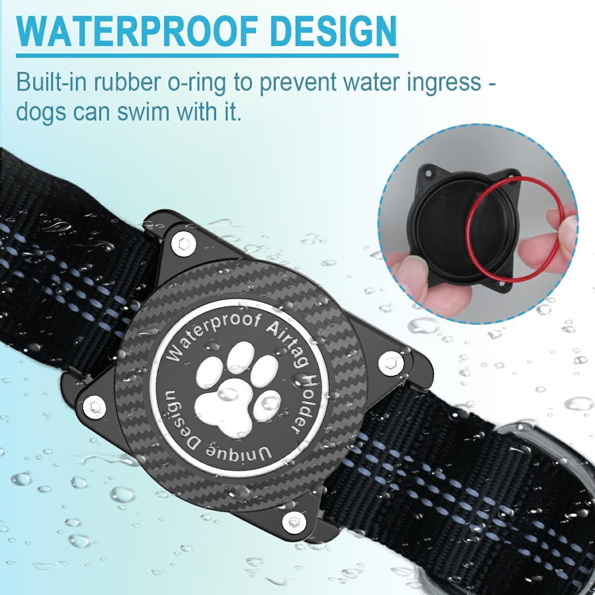 Airtag Dog Collar, Waterproof Air Tag Holder Dog Collar, Luminous & Reflective, Comfortable Padded, Adjustable Pet Collar for Small Medium Large Heavy Duty Dogs,Black, S