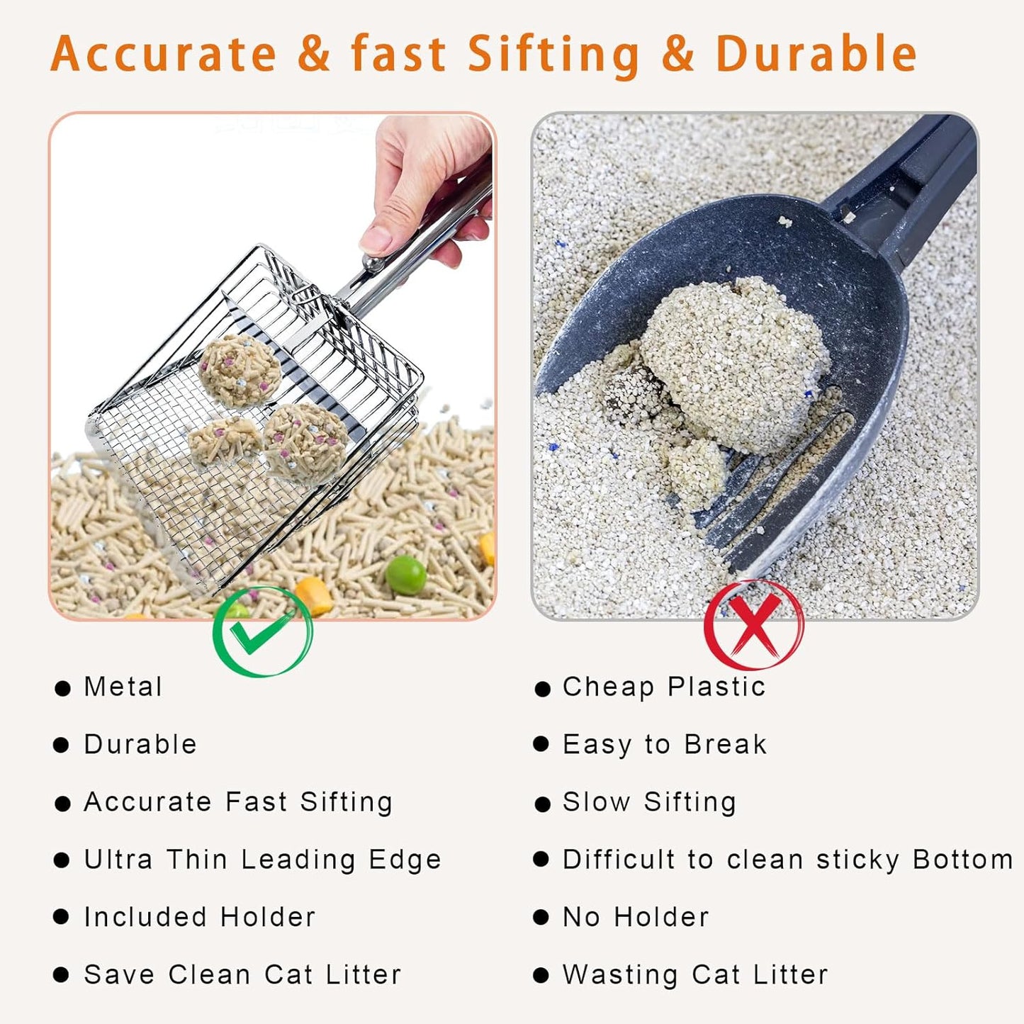 Cat Litter Scoop - Metal Cat Litter Scoop with Holder &Adjustable Sliding Baffle to Switch Size Hole&Speed Sifter - Pooper Scooper for Cats, Efficient Metal Cat Litter Scooper for Cat & Dog Litter Box