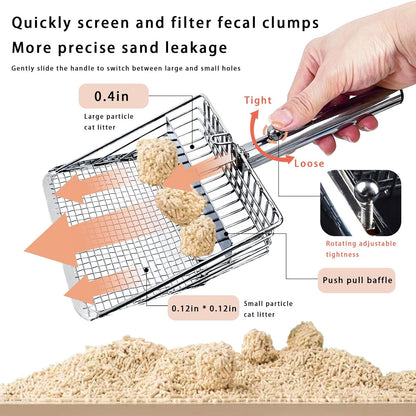Cat Litter Scoop - Metal Cat Litter Scoop with Holder &Adjustable Sliding Baffle to Switch Size Hole&Speed Sifter - Pooper Scooper for Cats, Efficient Metal Cat Litter Scooper for Cat & Dog Litter Box