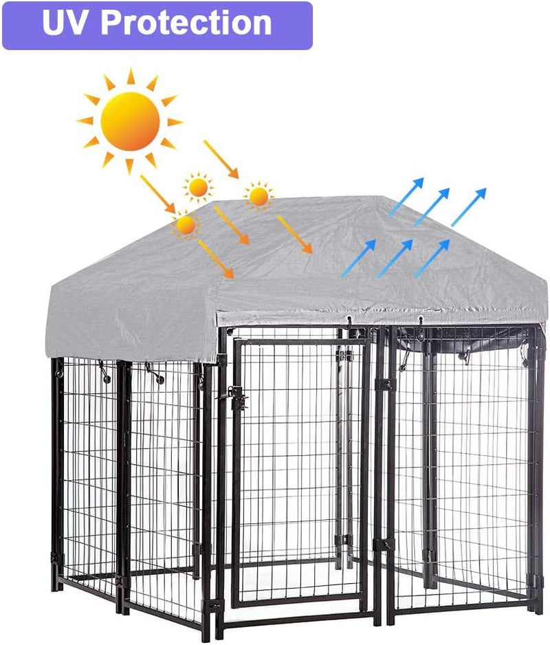 4'X4'X4.3' Ft Heavy Duty Outdoor Dog Kennel with Waterproof Roof, Galvanized Steel Large Dog Run Cage for Medium & Large Dogs, Secure Lock for Backyard