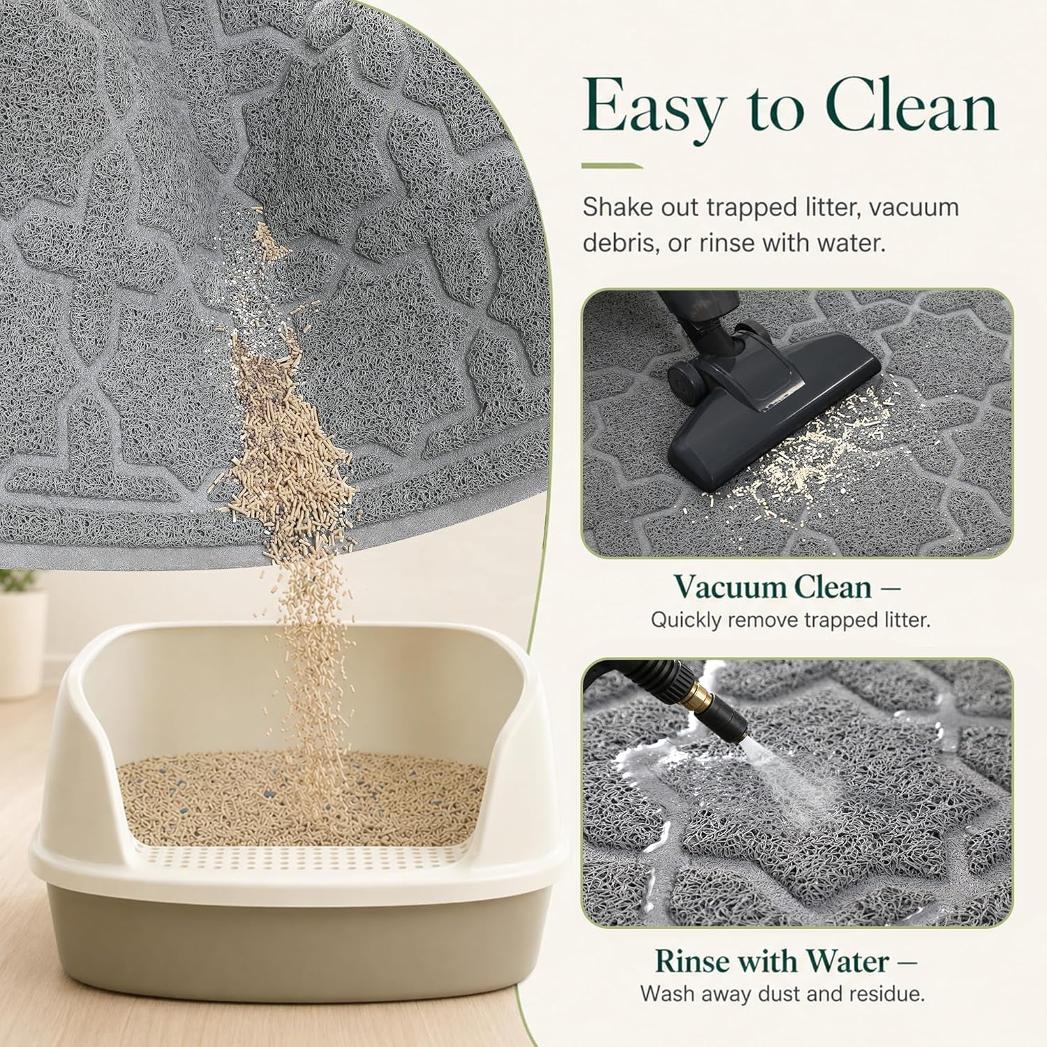 Cat Litter Mat, Easy Clean Trapping PVC Mat with Waterproof Backing and Non Slip Bottom, Scatter Control Pad for Litter Box, 35.4"X23.6", Dark Grey