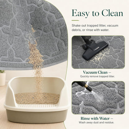 Cat Litter Mat, Easy Clean Trapping PVC Mat with Waterproof Backing and Non Slip Bottom, Scatter Control Pad for Litter Box, 35.4"X23.6", Dark Grey