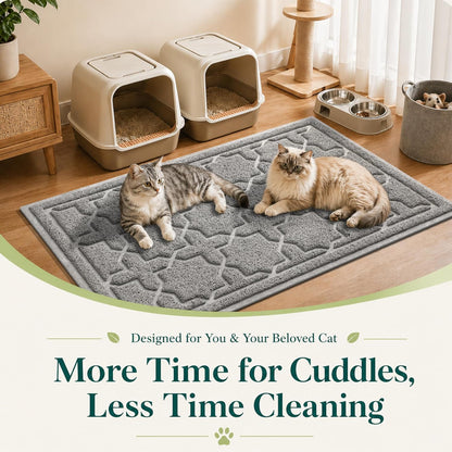 Cat Litter Mat, Easy Clean Trapping PVC Mat with Waterproof Backing and Non Slip Bottom, Scatter Control Pad for Litter Box, 35.4"X23.6", Dark Grey