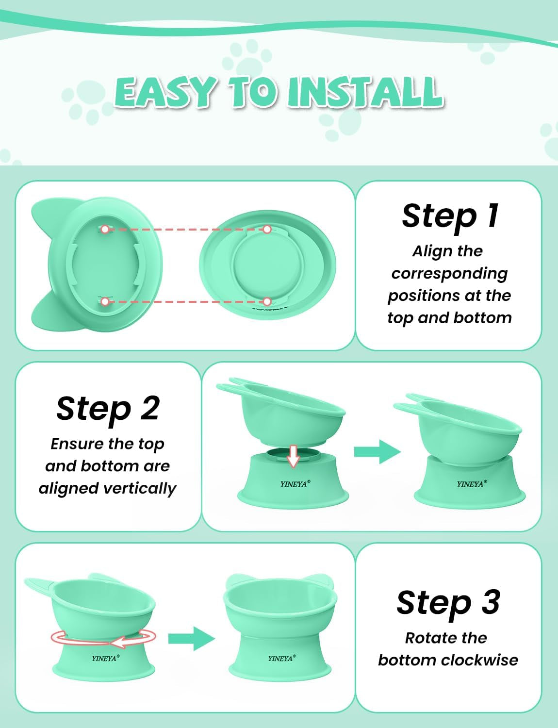 Elevated Cat Bowls 2 Pcs, Cat Food Bowl to Protect Neck & Anti-Vomit, Whisker-Friendly Raised Food and Water Bowls Set for Indoor Cats/Small Dogs, Cute Pet Feeding Bowl 6 OZ Each, Pink & Green