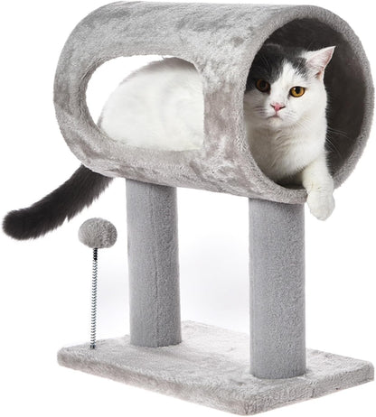 Scratching Post 20.5" Cat Tree with Tunnel Carpet Cat Tower Kitten Tree Cat Tree with Hanging Ball for Indoor Cat, Grey