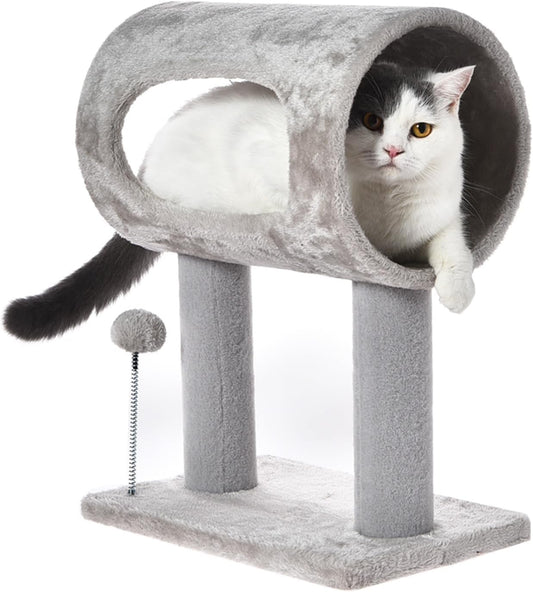 Scratching Post 20.5" Cat Tree with Tunnel Carpet Cat Tower Kitten Tree Cat Tree with Hanging Ball for Indoor Cat, Grey