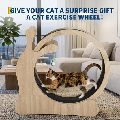 Cat Wheel Exerciser for Indoor Cats, 41'' Large 3-In-1 Cat Treadmill with Scratching Board and Play Balls, Quiet Cats Running Wheel for Kitty Fitness Wood Color