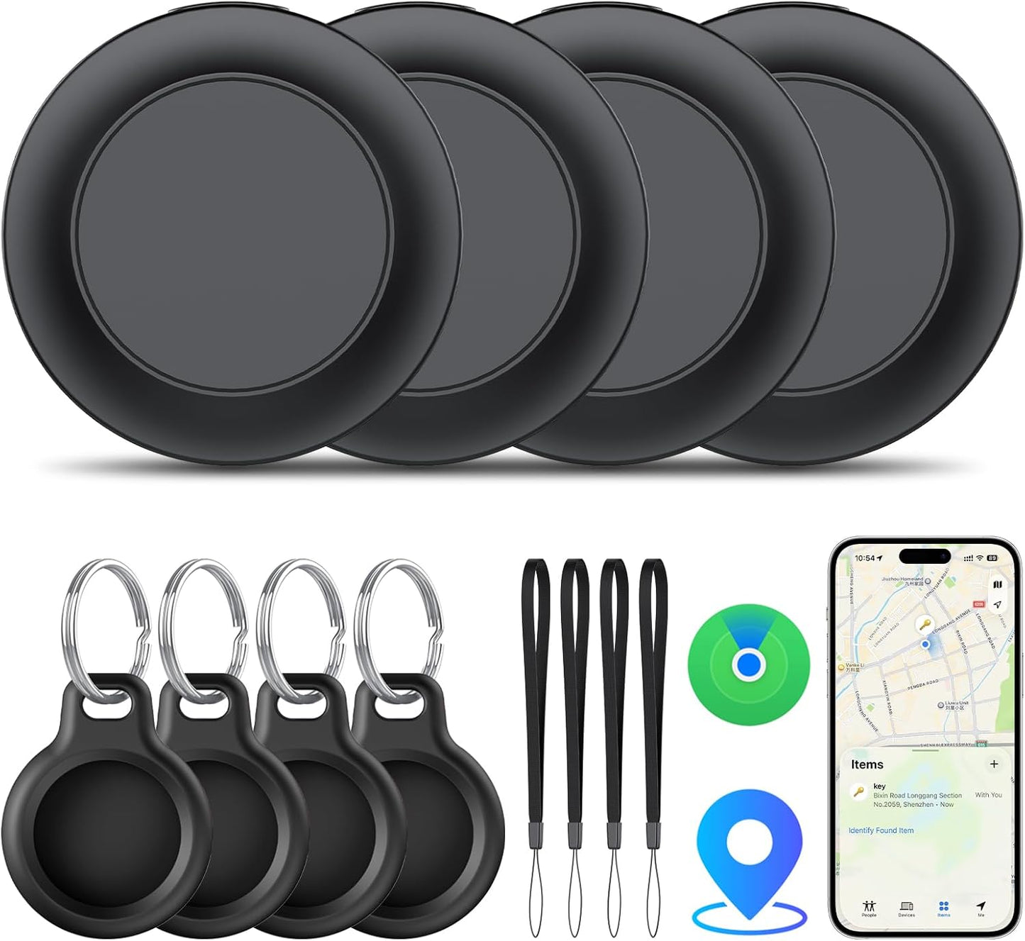 Air Tracker 4 Pack, Smart Bluetooth Tracker for Apple Find My (Ios Only), IP67 Waterproof Tracker with Keychain, Item Finder and GPS Finder for Keys, Luggage, Wallet, Etc, Replaceable Battery