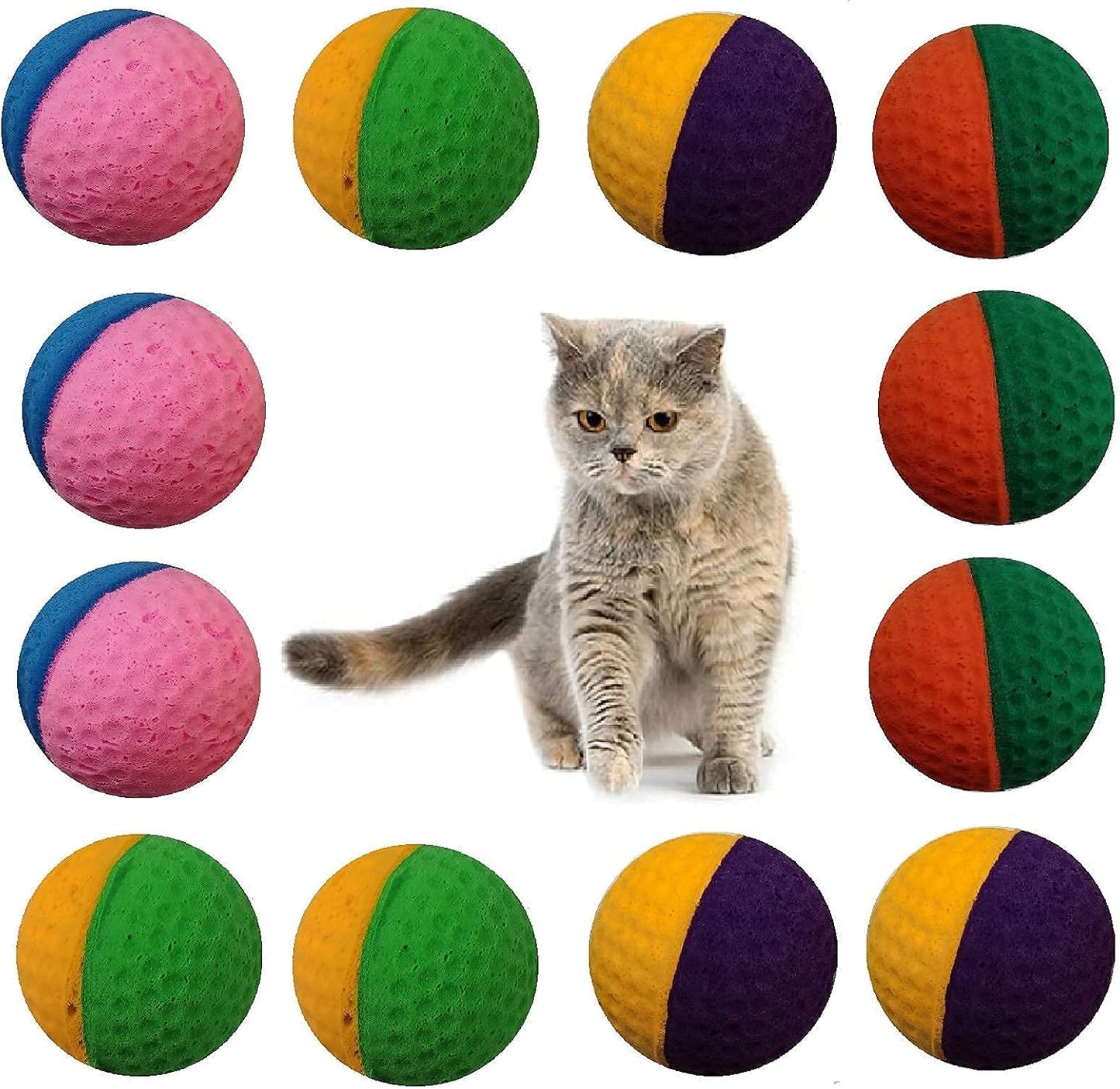 12 Pack Pet Ball Foam Sponge Cat Toy Soft Bouncy Noise Free (12Pcs Pet Foam Sponge)