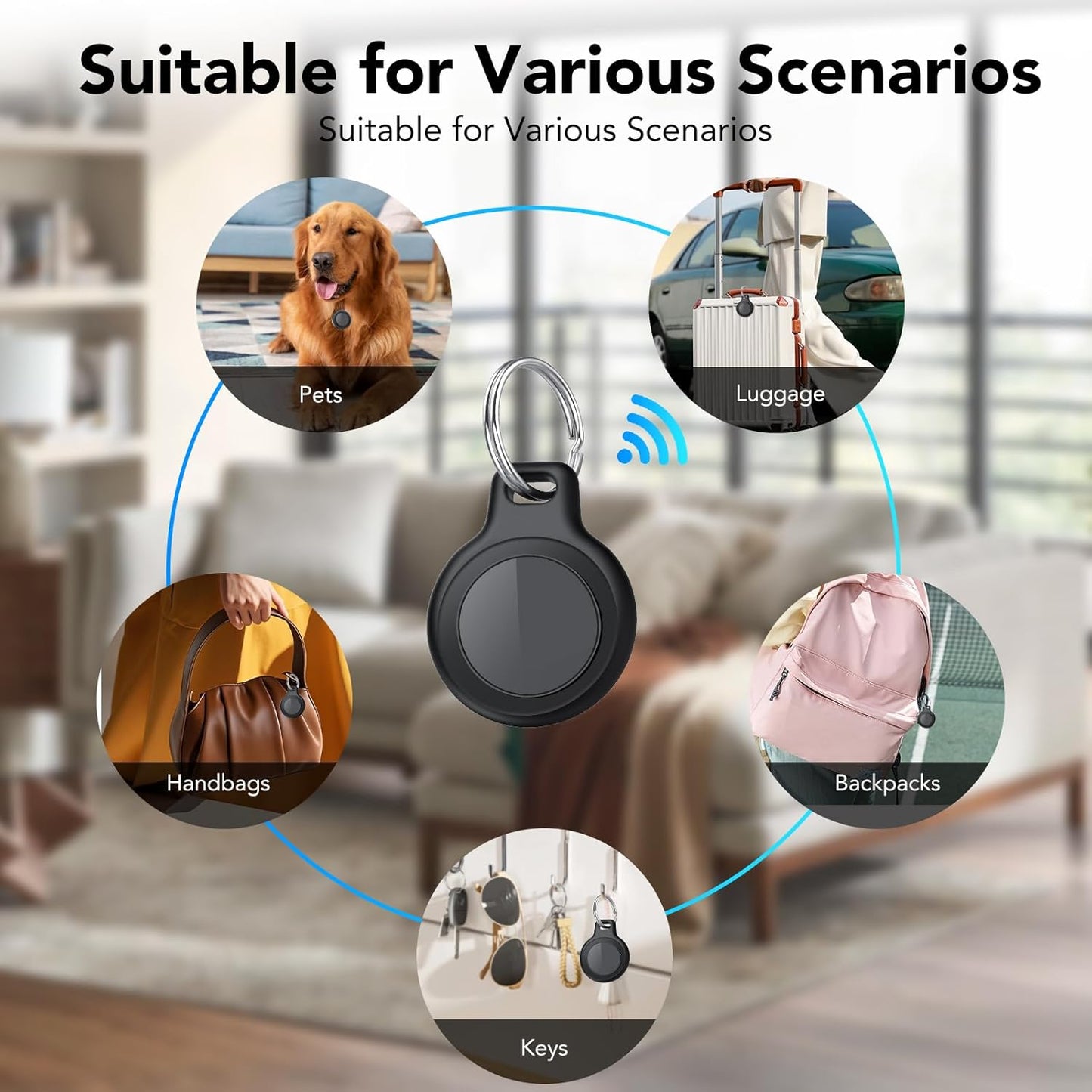 Air Tracker 4 Pack, Smart Bluetooth Tracker for Apple Find My (Ios Only), IP67 Waterproof Tracker with Keychain, Item Finder and GPS Finder for Keys, Luggage, Wallet, Etc, Replaceable Battery