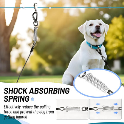 Dog Runner for Yard, Heavy Duty 100FT Dog Runs for outside with 10FT Tie Out Cable, Trolley System Zipline for Large Dogs up to 250Lbs, Chew Proof Run Cable for Camping