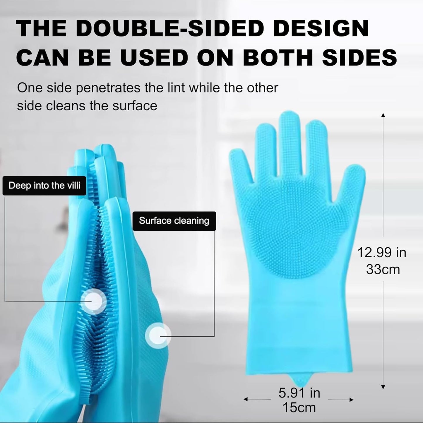 Pet Grooming Gloves, Heat Resistant Silicone Gloves，Silicone Hair Removal Mitt for Dogs and Cats,Cat Bathing Gloves ，Cat and Dog Massage Products， Blue。