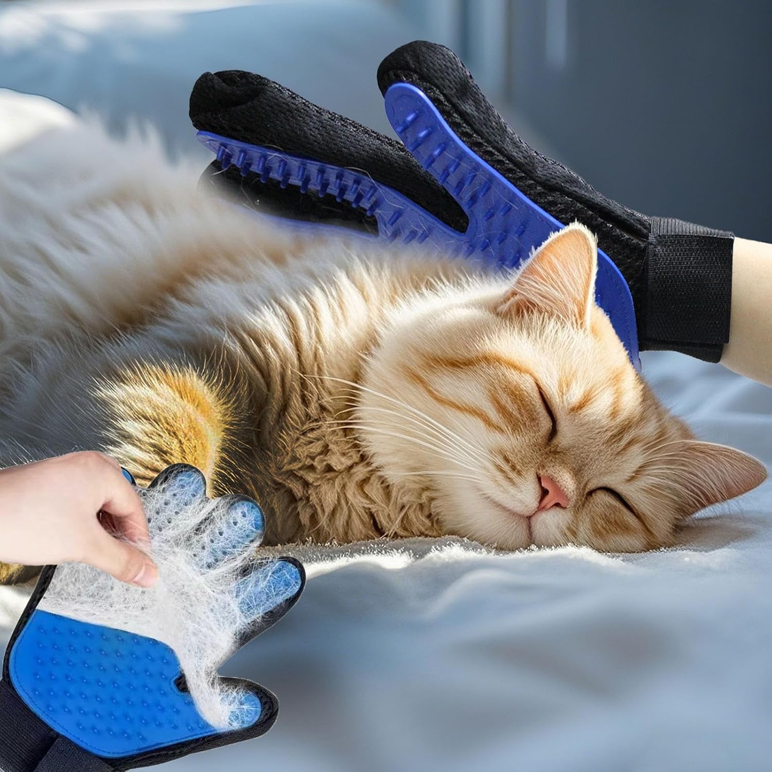 Cat & Dog Grooming Gloves - Dog Shampoo Brush & Deshedding Brush for Shedding, Gentle Pet Hair Remover & Massage Gloves for Cats, Dogs, All Fur Types (1 Brush +1 Pair Gloves)