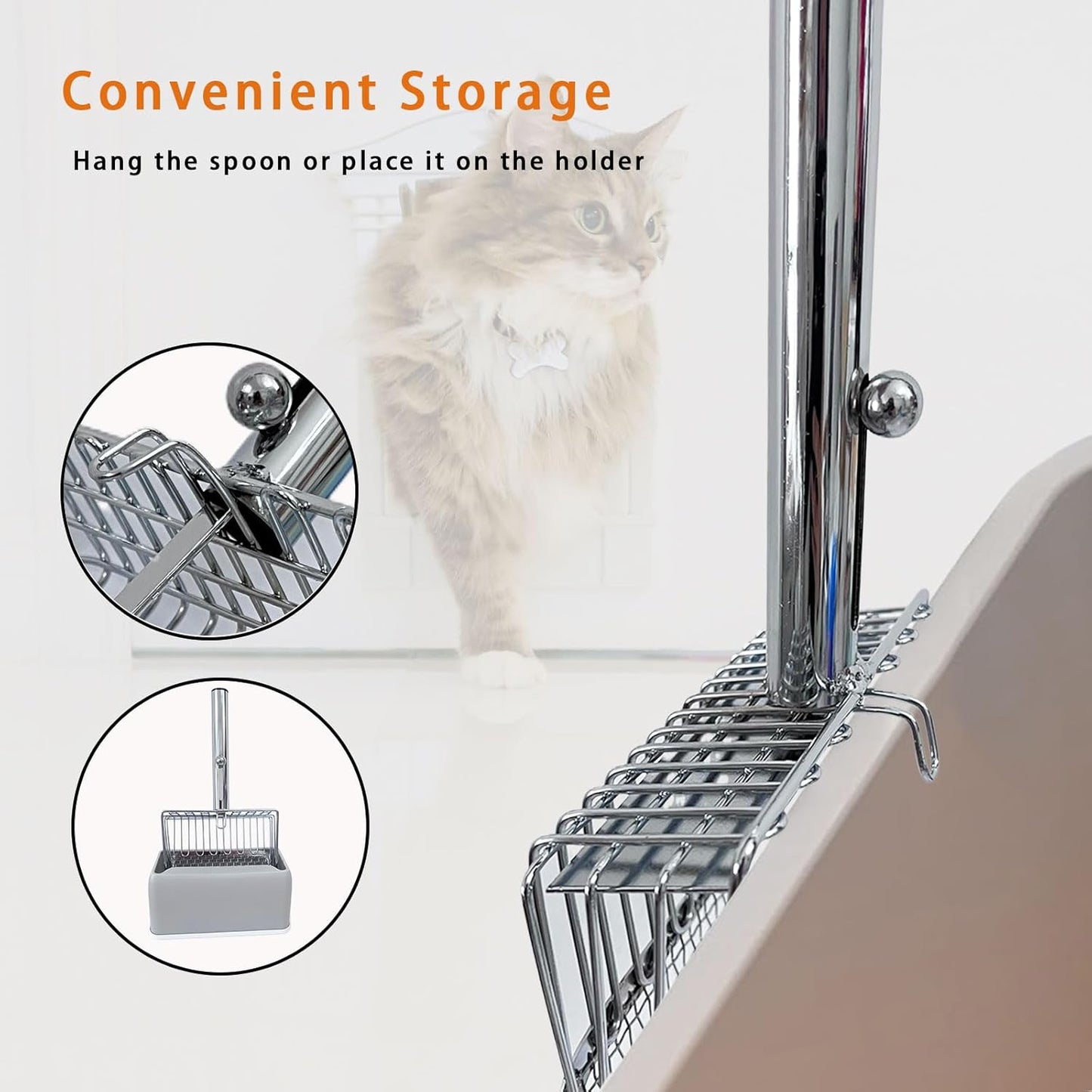 Cat Litter Scoop - Metal Cat Litter Scoop with Holder &Adjustable Sliding Baffle to Switch Size Hole&Speed Sifter - Pooper Scooper for Cats, Efficient Metal Cat Litter Scooper for Cat & Dog Litter Box