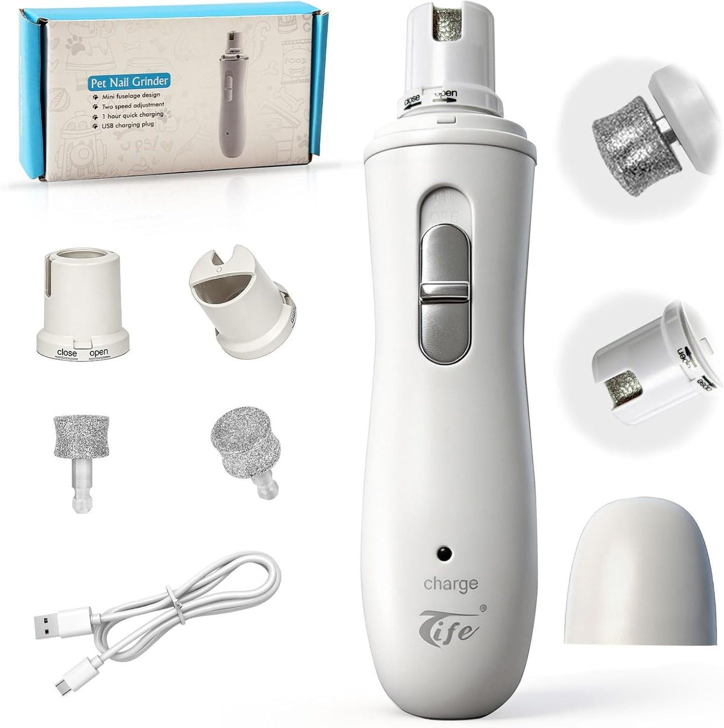 Pet Nail Grinder,2 Speed Electric Rechargeable Dog Nail Trimmer,Quiet and Low-Vibration Pet Nail Grinders,Painless Dog&Cat Grooming Supplies for Large Medium Small Pets (White-528)